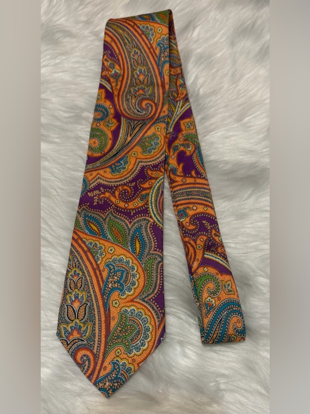 Peter Millar Men's Paisley Silk Tie in Orange & Purple Made in Italy